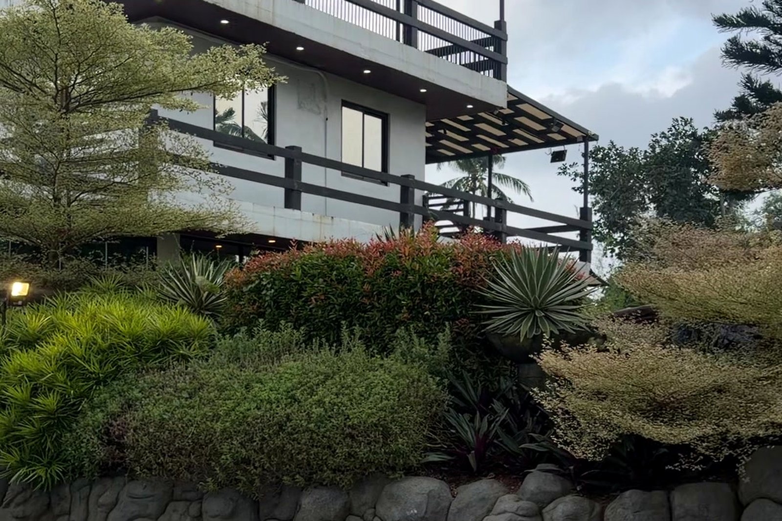 Main Villa balcony and staircase at blue hour